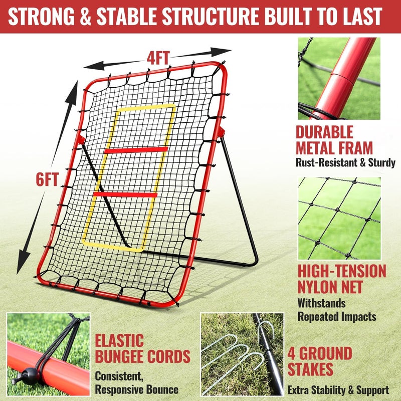 PLAYAPUT Baseball Rebounders + Pitchback Net,Adjustable 5 Angle Pitch Return Trainer for Fielding,Pitching & Catch Practice,Rebound Net with 3 Targets Simulate Grounders, Line Drives,Fly Balls for All Players - Image 2